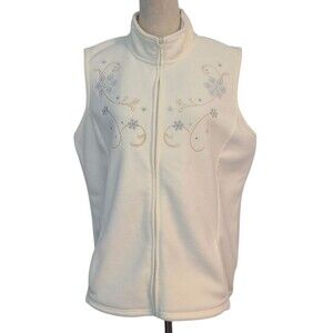 Holiday Editions Off-White Silver Snowflake Fleece Vest Sz L Winter Wonderland